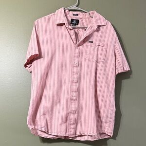 Volcom Men's Pink Striped Button Down Shirt